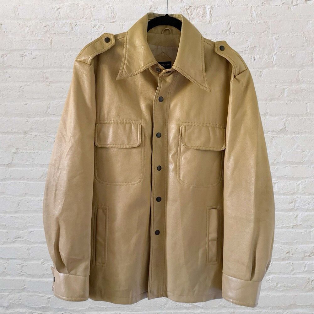 Vtg Puritan Faux Leather Jacket Men’s 44 Tan 70s Disco Groovy Classic M/L